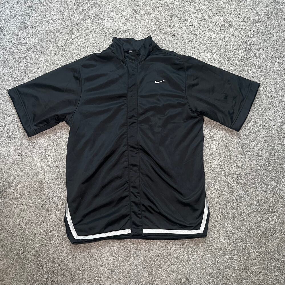 Vintage Nike Shirt Mens S Black Baggy Basketball Warm Up Snap Mesh Lined Y2K